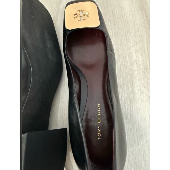 Tory Burch Eleanor Pump Women 6.5M Black Excellent Gold Logo Block Heel Leather - Picture 7 of 14